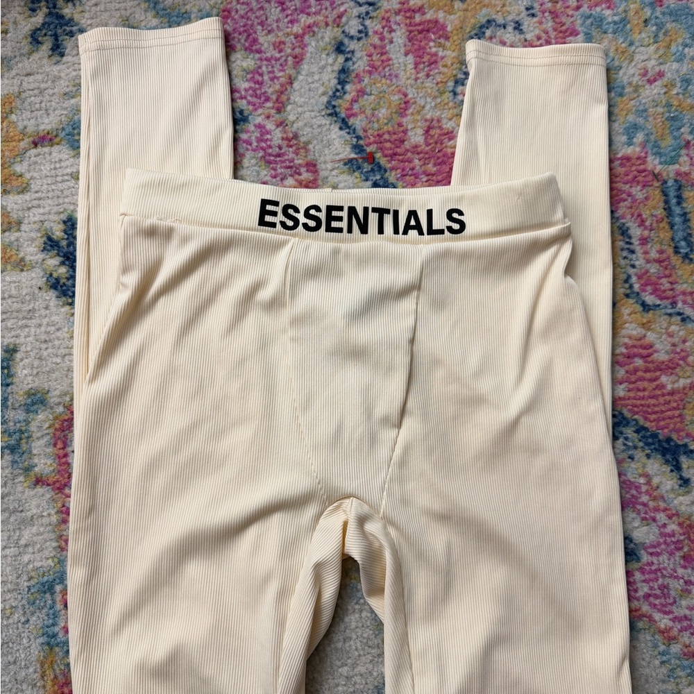 Essentials Cream Ribbed Leggings